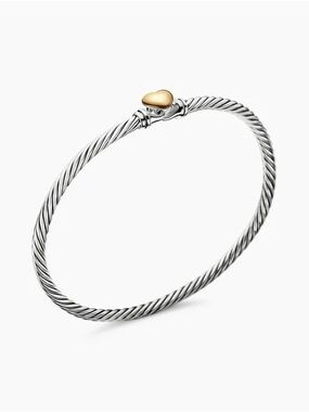David Yurman Silver Twisted Cable Bracelet with Gold Heart Accent Size Small